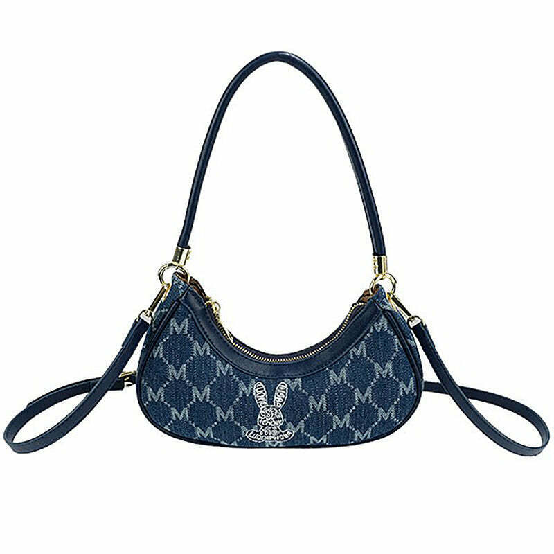 Chic Y2K Monogram Pattern Denim Bag - Trendy Vintage Style for Fashion Enthusiasts