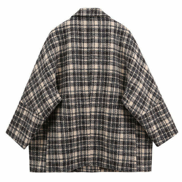 Chic Y2K Old Money Plaid Jacket - Stylish Baggy Design with Trendy Color Block Accents