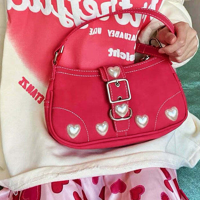 Chic Y2K Pearl Heart Bag - Trendy Accessory for Stylish Outfits and Fashion Lovers