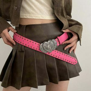 Chic Y2K Pink Double Heart Belt - Trendy Accessory for Stylish Y2K Fashion Lovers