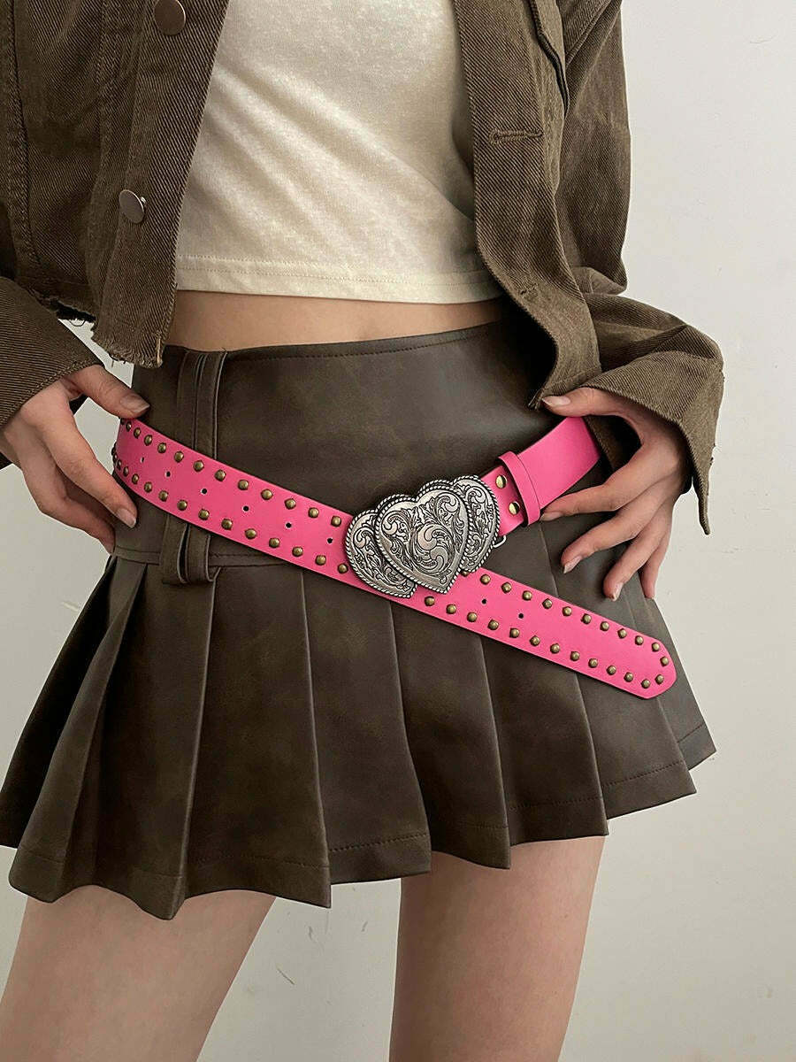 Chic Y2K Pink Double Heart Belt - Trendy Accessory for Stylish Y2K Fashion Lovers