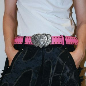 Chic Y2K Pink Double Heart Belt - Trendy Accessory for Stylish Y2K Fashion Lovers