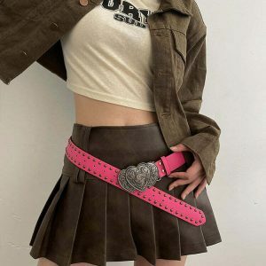 Chic Y2K Pink Double Heart Belt - Trendy Accessory for Stylish Y2K Fashion Lovers