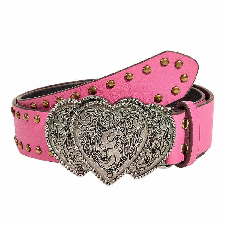 Chic Y2K Pink Double Heart Belt - Trendy Accessory for Stylish Y2K Fashion Lovers