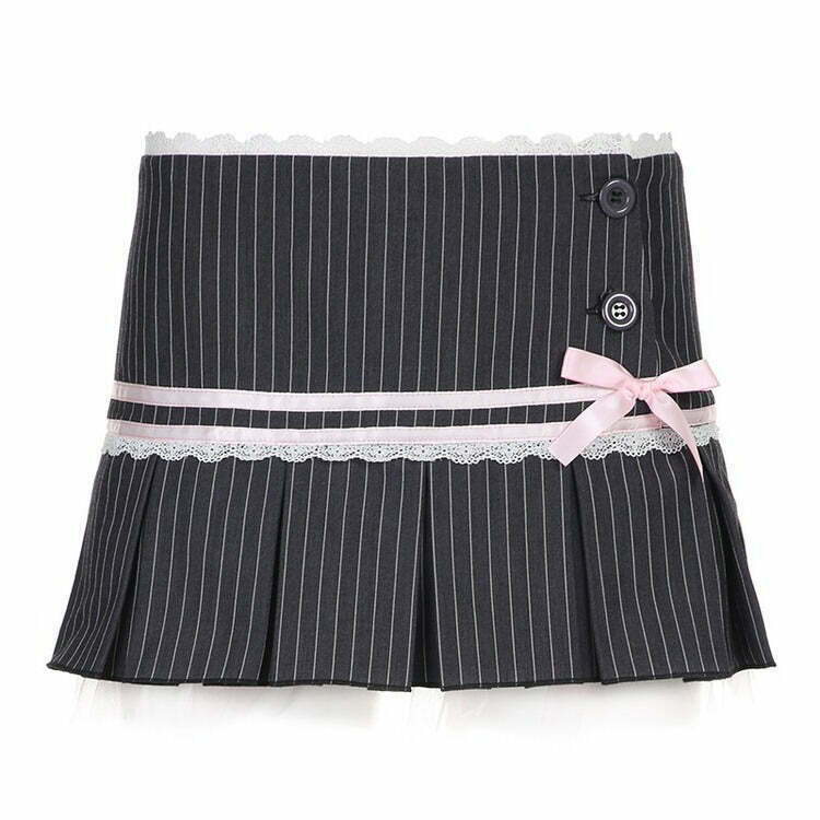 Chic Y2K Pinstripe Coquette Micro-Mini Skirt with Drawstring - Trendy Grey Cargo Style