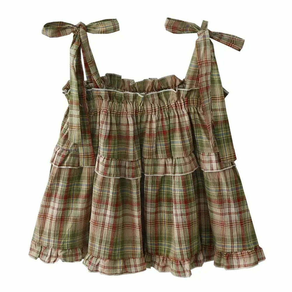 Chic Y2K Plaid Bow-Tie Crop Top in Pink - Trendy Ribbon Detail for Effortless Style