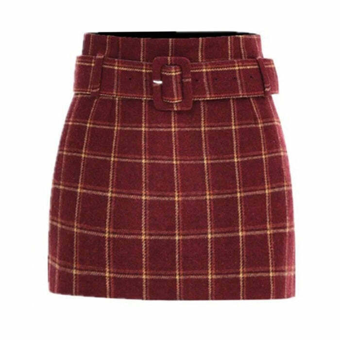 Chic Y2K Red Plaid Drawstring Skirt - Trendy Checkered Design for Effortless Style