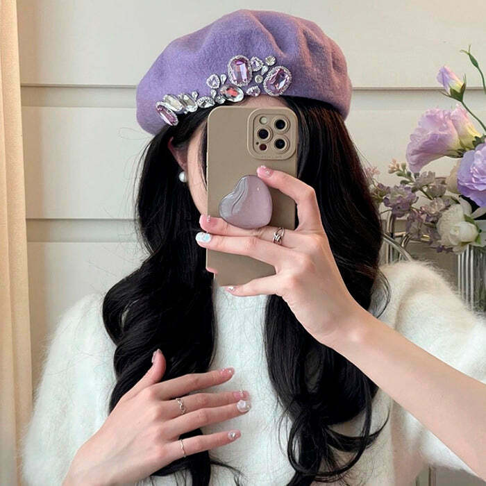 Chic Y2K Rhinestone Beret with Sparkling Details for Trendy Fashionistas