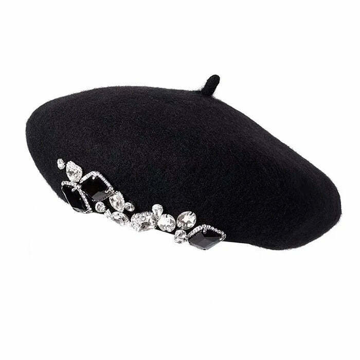 Chic Y2K Rhinestone Beret with Sparkling Details for Trendy Fashionistas