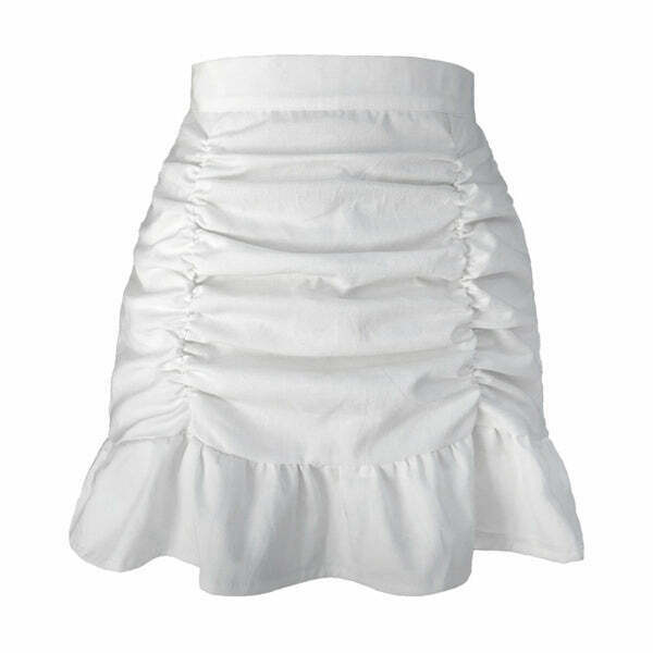 Chic Y2K Soft Girl Ruffle Mini Skirt - Trendy Khaki Pleated Bubble Skirt for Baddie Style