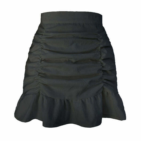 Chic Y2K Soft Girl Ruffle Mini Skirt - Trendy Khaki Pleated Bubble Skirt for Baddie Style