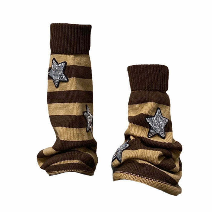 Chic Y2K Star Striped Leg Warmers - Cozy & Stylish for Layering with Jeans or Dresses