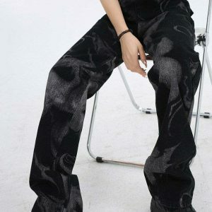 Chic Y2K Straight Leg Jeans with Elegant Gothic Style and Trendy Ripped Details