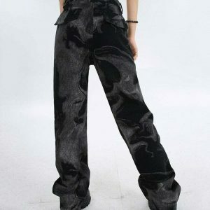 Chic Y2K Straight Leg Jeans with Elegant Gothic Style and Trendy Ripped Details