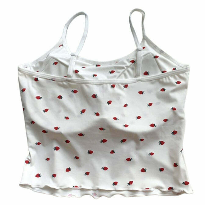 Chic Y2K Strawberry Print Tank Top with Bow Tie Detail - Trendy Crop Top for Summer Style