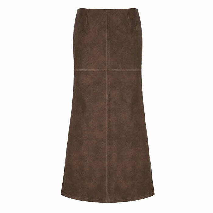 Coastal Cowgirl Leather Maxi Skirt - Trendy Y2K Drawstring Design in Chic Grey Cargo Style