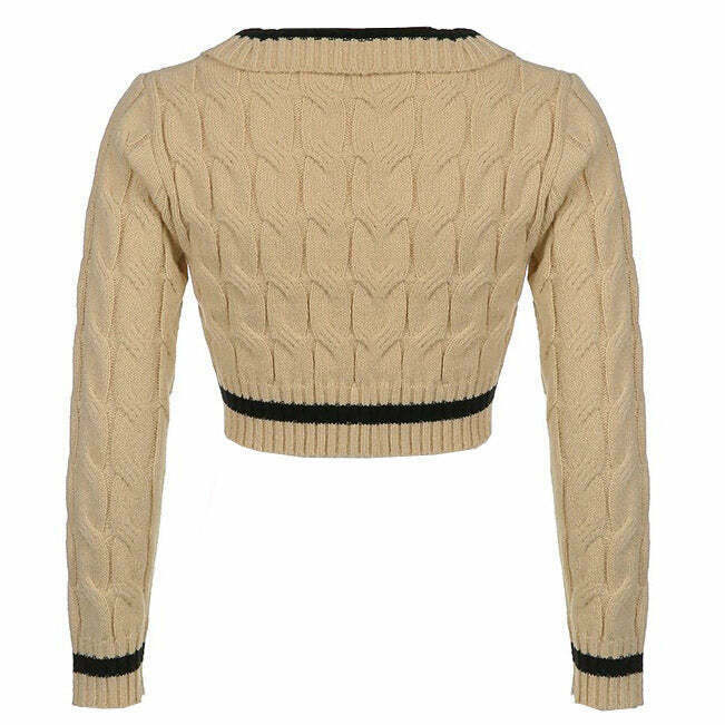 Coffee Cream Cropped Skeleton Sweater - Y2K Aesthetic Embroidery Design for Unique Style