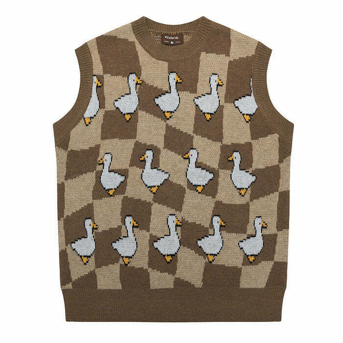 Colorful Duck Knitted Vest with Sunglasses - Trendy Gothic Zip-Up Sweater Vest