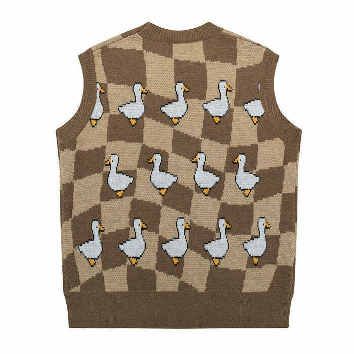 Colorful Duck Knitted Vest with Sunglasses - Trendy Gothic Zip-Up Sweater Vest