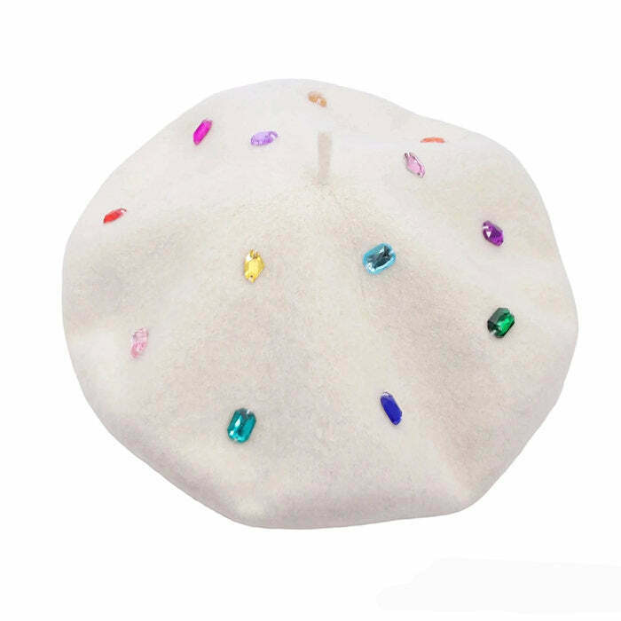 Colorful Rhinestone Beret Hat - Trendy Y2K Fashion Accessory with Sparkling Details