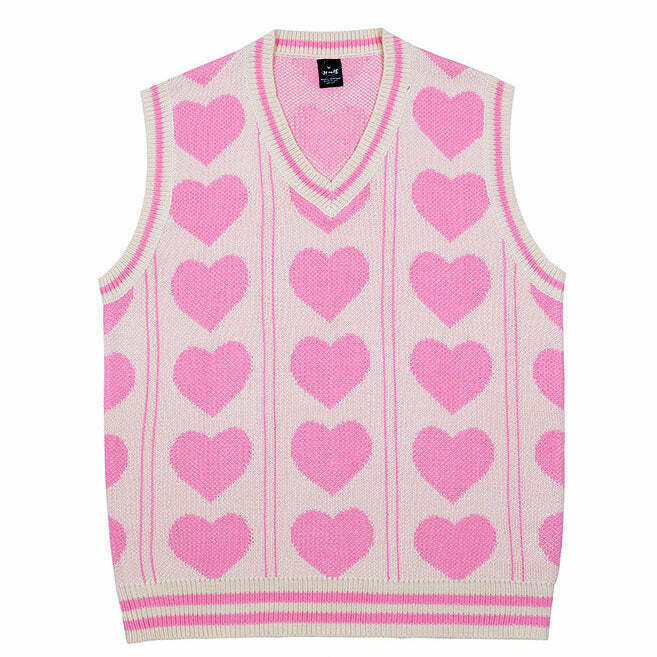 Colorful Y2K Heart Vest with Zip-Up Design - Trendy Gothic Denim Vest for Stylish Teens