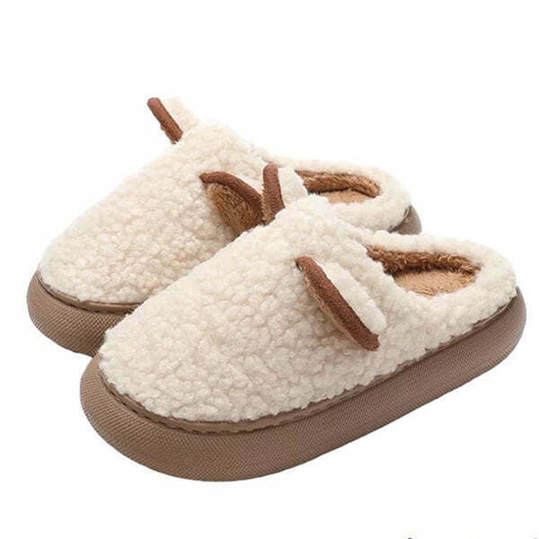 Cozy Brown Teddy Bear Slippers - Y2K Fashion Trend with Adorable Design and Comfort