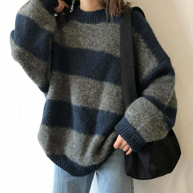 Cozy Days Cream Cropped Striped Sweater - Y2K Aesthetic with Unique Embroidery Design