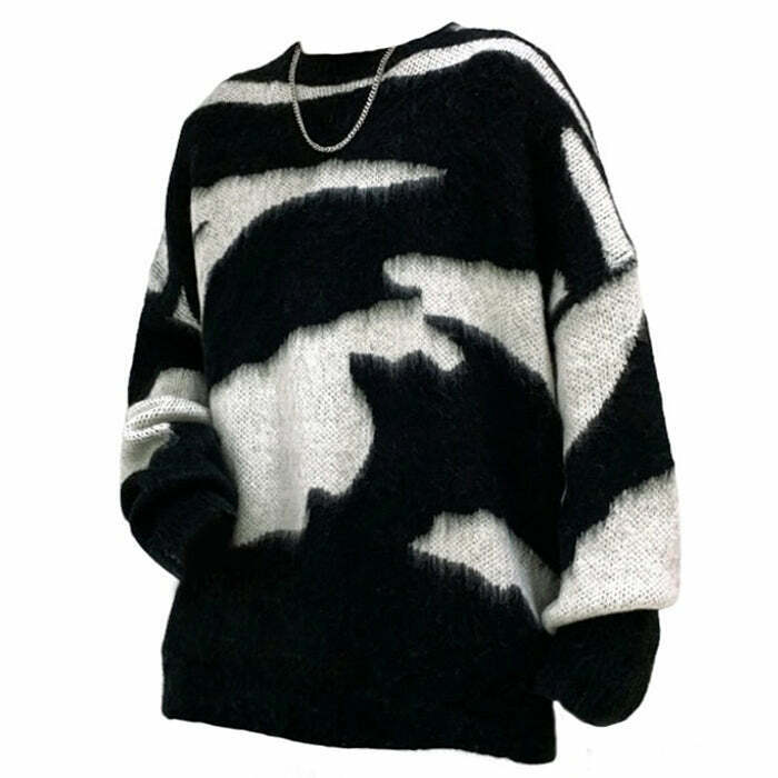 Cozy Grunge Aesthetic Fuzzy Cropped Sweater - Y2K Style Skeleton & Cat Designs