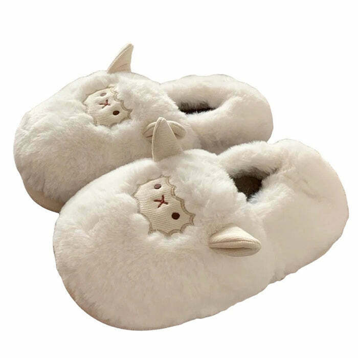 Cozy Y2K Cute Lamb Fluffy Slippers with Adorable Teddy Bear Design for Ultimate Comfort