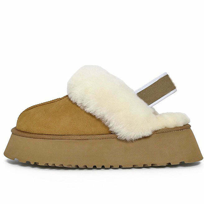 Cozy Y2K Sheepskin Platform Slippers in Red Teddy Bear Design - Trendy & Stylish Comfort