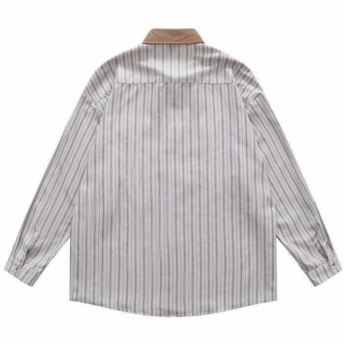 Cute Bear Embroidery Striped Shirt - Aesthetic Vintage Flannel for Trendy Y2K Style