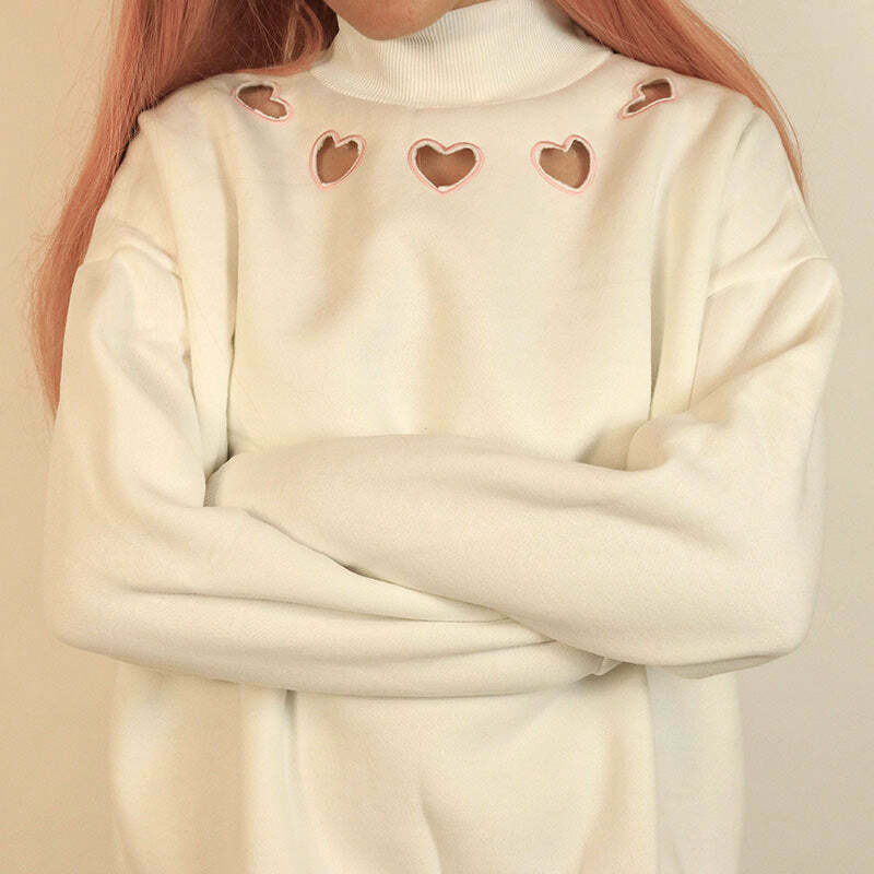 Cute Heart Cut Out Corduroy Sweatshirt - Aesthetic Y2K Fashion for Trendy Outfits