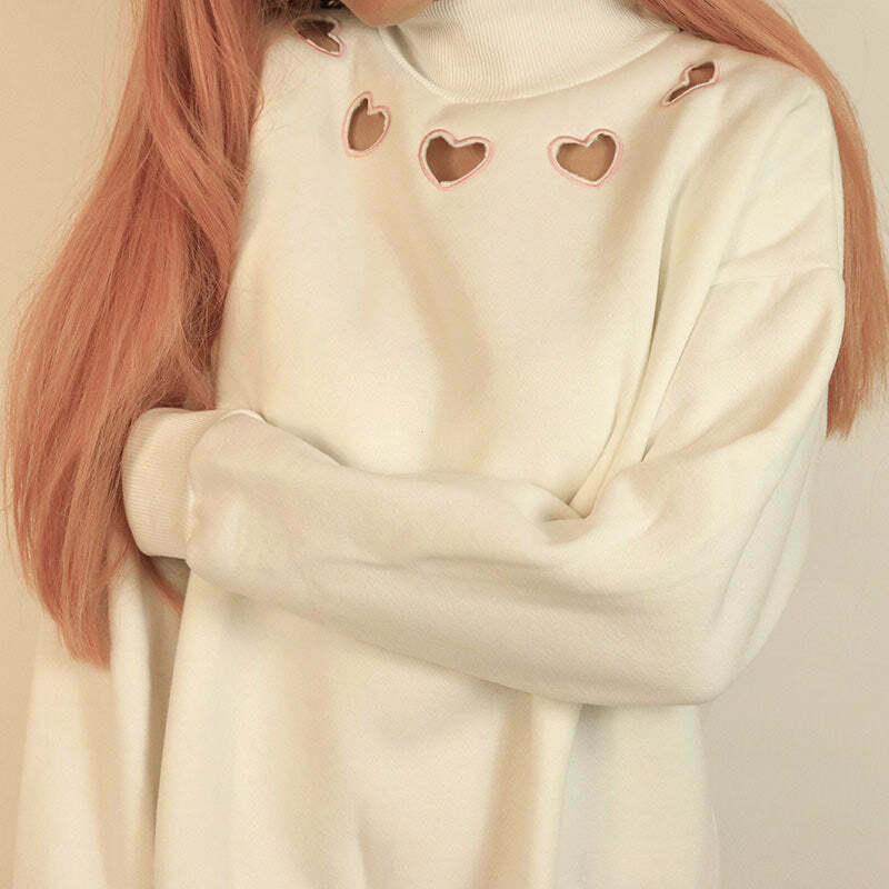 Cute Heart Cut Out Corduroy Sweatshirt - Aesthetic Y2K Fashion for Trendy Outfits