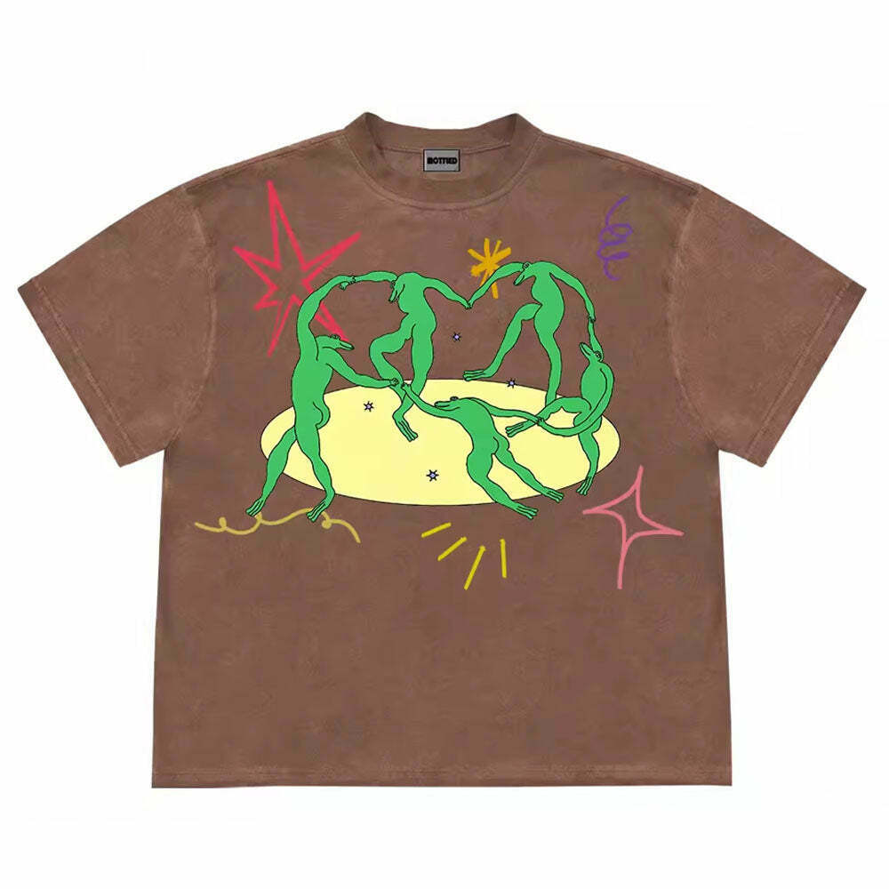 Dancing Aliens Graphic T-Shirt in Soft Cotton Blend - Trendy Y2K Grunge Style Tee