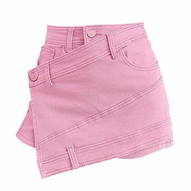 Danish Pastel Pink Heart Shorts - Trendy Rhinestone Fringe Design for Y2K Fashion Lovers