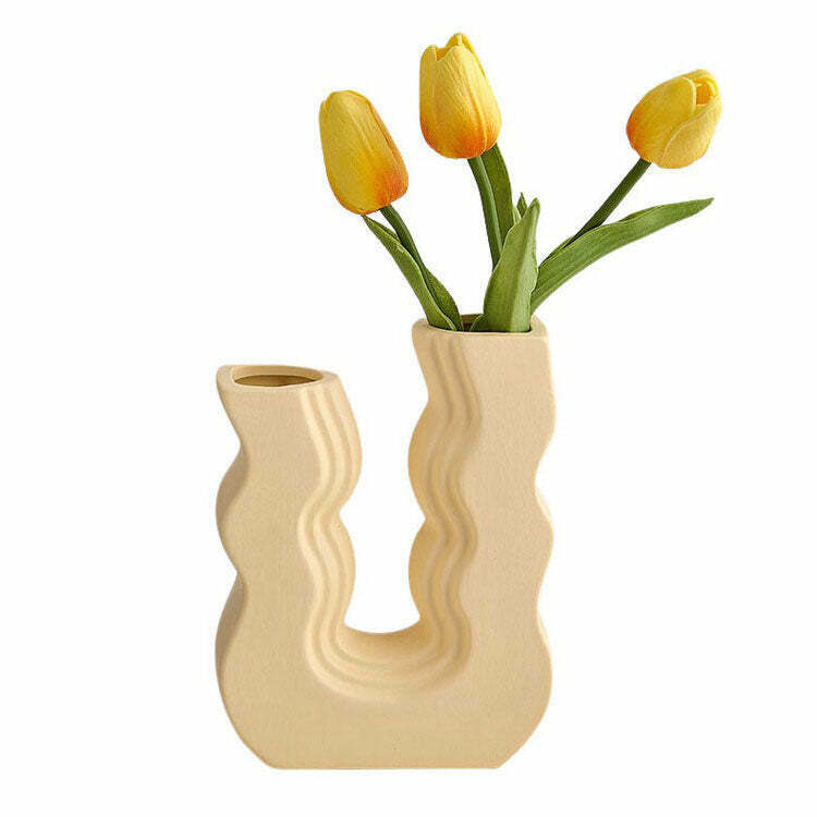 Danish Pastel Wave Flower Vase - Aesthetic White Pastel Flower Decor for Trendy Spaces