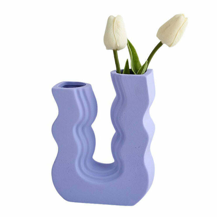 Danish Pastel Wave Flower Vase - Aesthetic White Pastel Flower Decor for Trendy Spaces