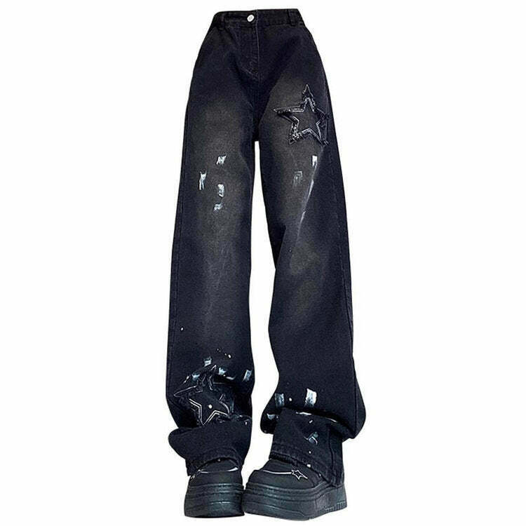 Downtown Girl Black Star Jeans - Trendy Y2K Star Jorts with Stylish Buckles and Aesthetic Appeal