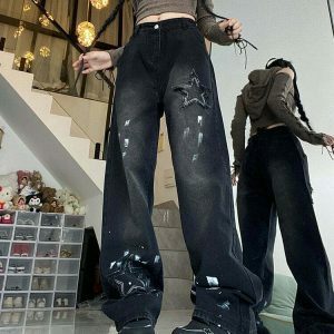 Downtown Girl Black Star Jeans - Trendy Y2K Star Jorts with Stylish Buckles and Aesthetic Appeal