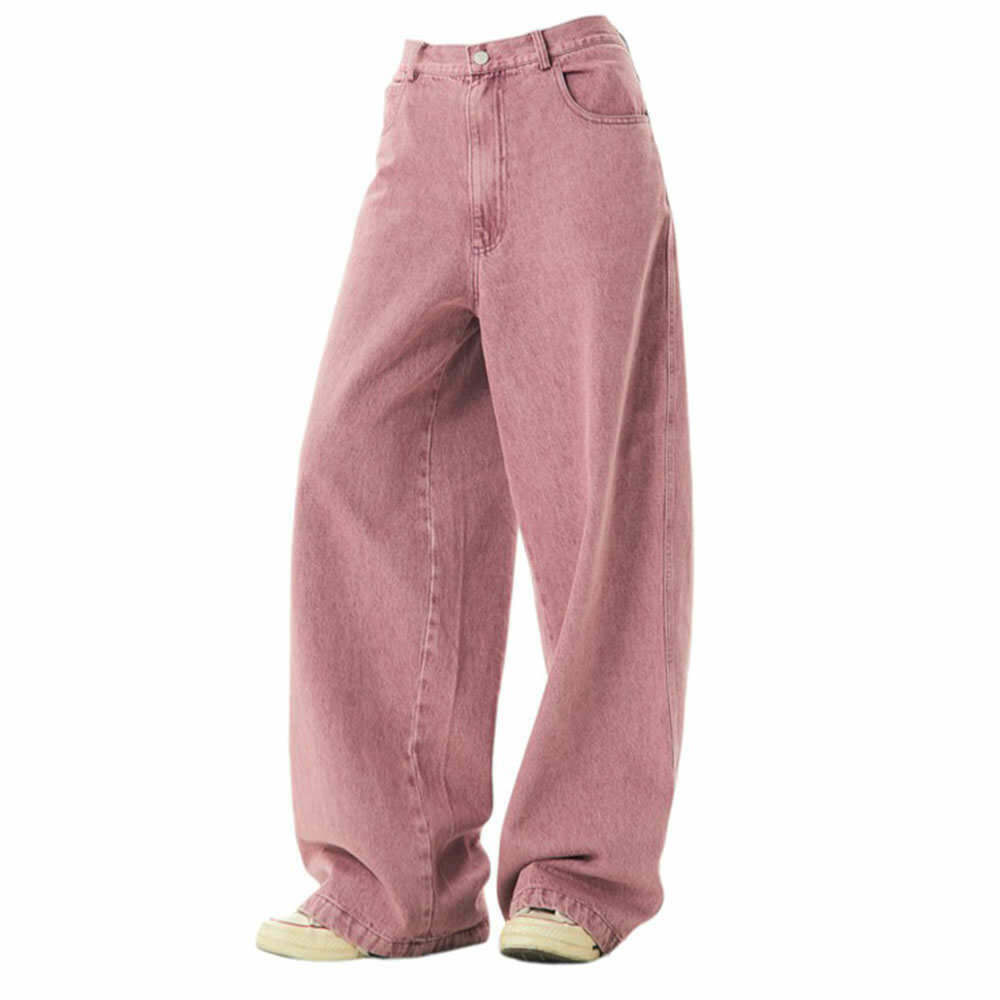 Dust Pink Skater Girl Loose Jeans - Trendy Y2K Baggy Style for Effortless Fashion