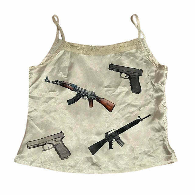 Edgy Love Roulette Gun Tank Top in White - Trendy Y2K Style for Fashion-Forward Looks