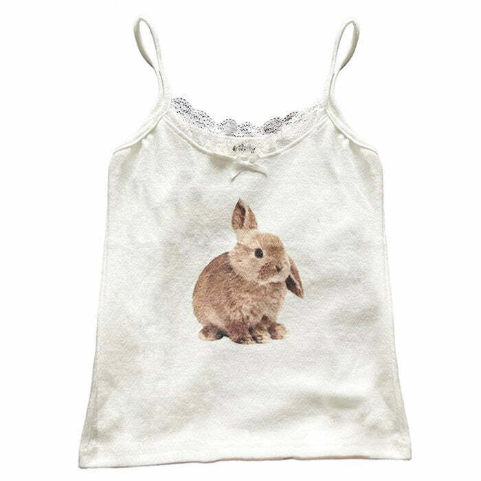 Edgy Rabbit Print Y2K Tank Top - 3D Body Print Design for Trendy Summer Style