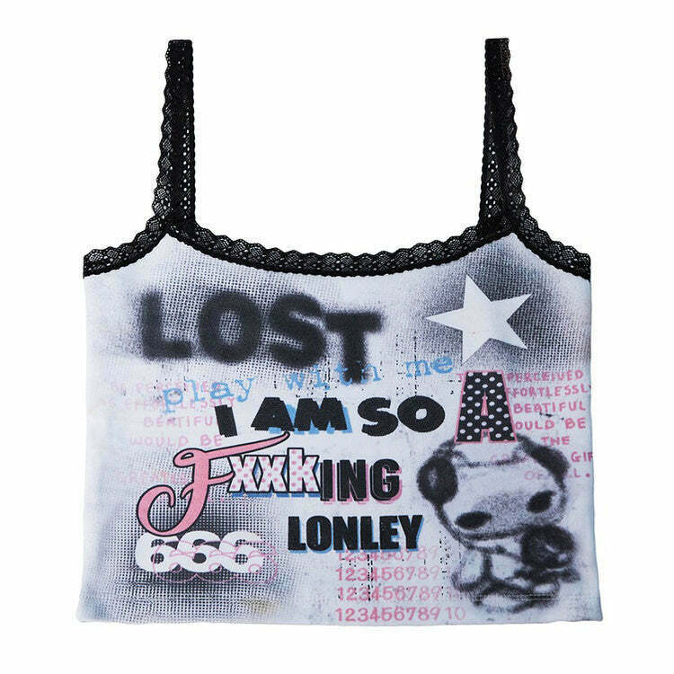 Edgy Y2K I Am So Lonely Skinny Tank Top with Star Design - Trendy Y2K Fashion Essential