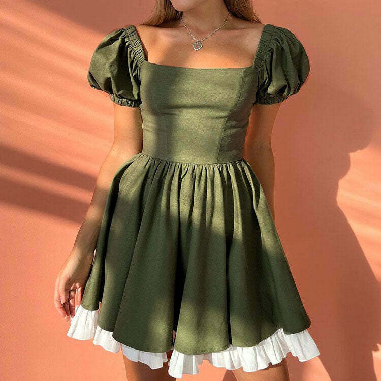 Enchanting Fairycore Aesthetic Green Mini Dress - Bohemian Long Sleeve Bodycon Style