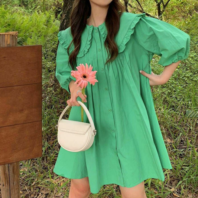 Enchanting Fairycore Little Green Dress - Bohemian Long Sleeve Bodycon for Y2K Style