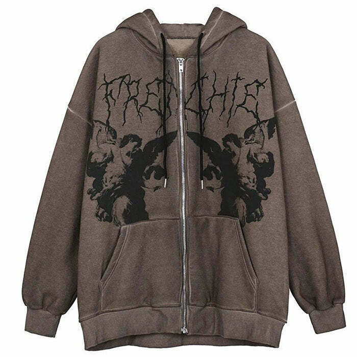 Fairy Grunge Aesthetic Cropped Zip-Up Hoodie in Green, Blue, Brown, and Black Spider Designs