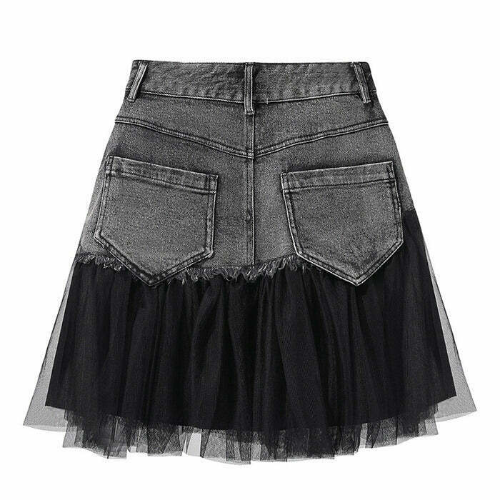 Fairy Grunge Asymmetric Denim Skirt - Trendy Y2K Drawstring Cargo Skirt in Grey