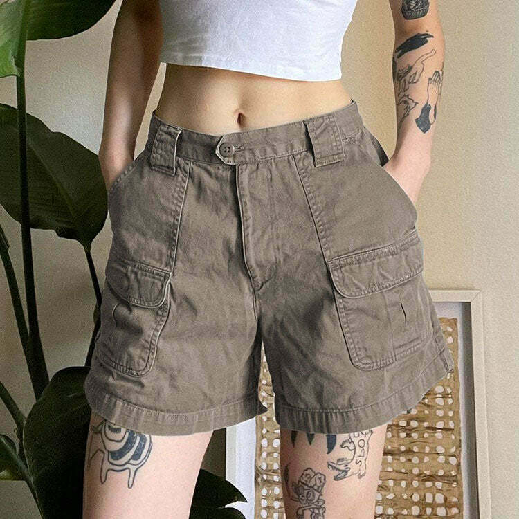 Fairy Grunge Cargo Shorts with Rhinestone Fringe - Trendy Grunge Streetwear Style