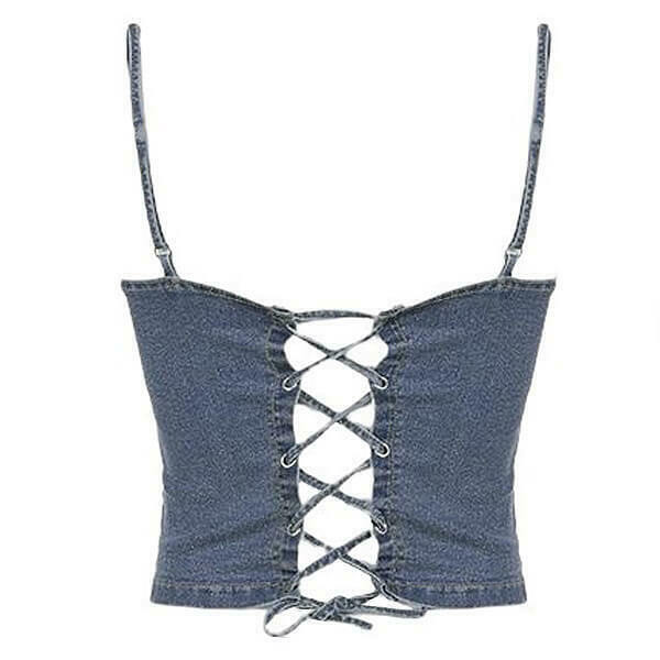 Fairy Grunge Denim Rivet Bow Tie Tube Top - Y2K Crop Top for Trendy Streetwear Style