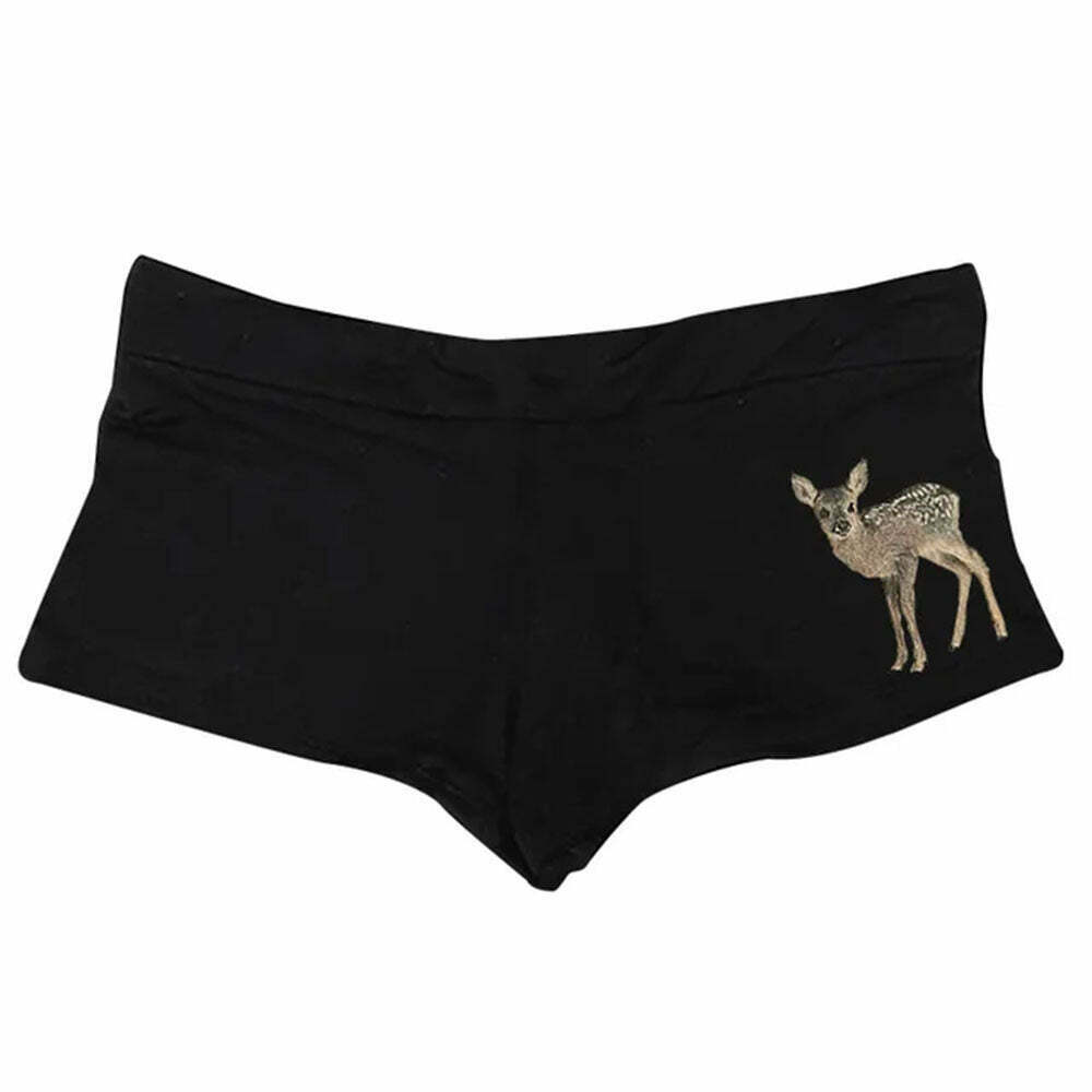 Fawn Print Y2K Micro Shorts with Rhinestone Fringe - Trendy Cow Print Style for Fashionistas